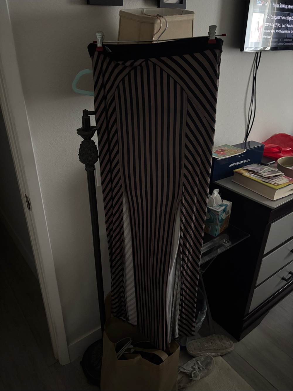 Free People Black and Tan Striped Maxi Skirt